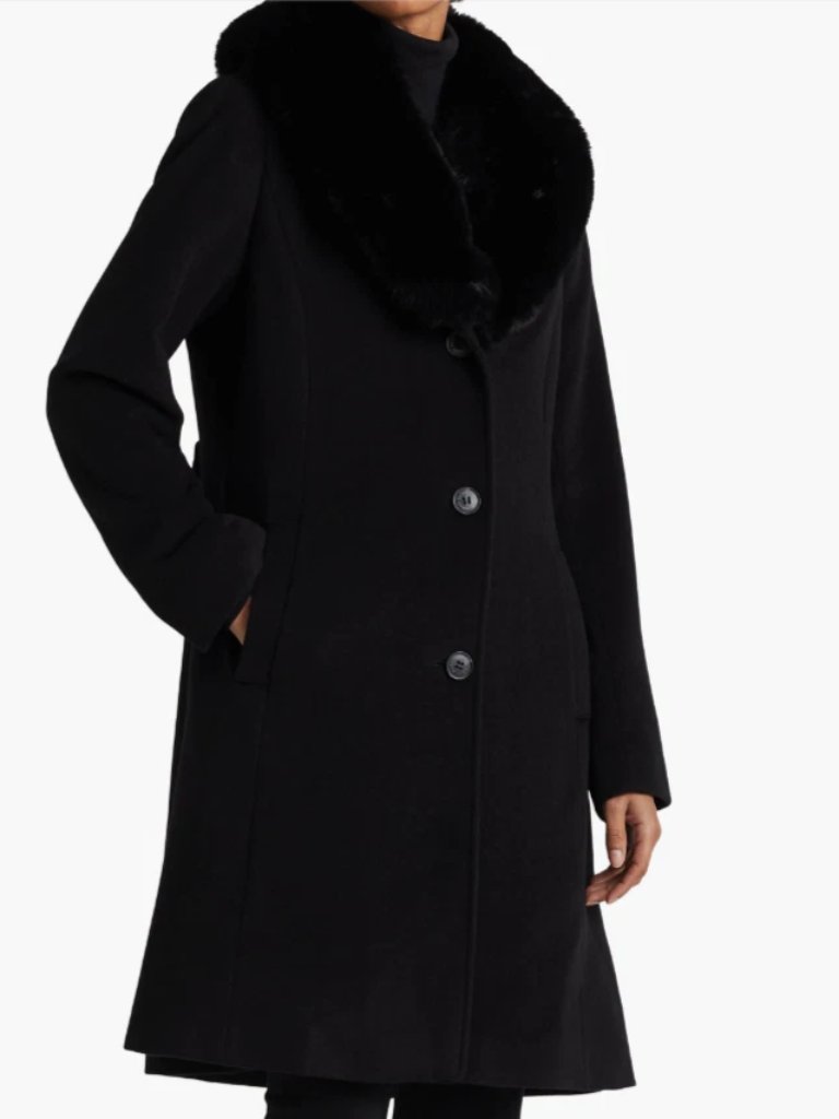 Lauren Ralph Lauren Black Faux Fur Collar Wool Blend Coat - Size 4